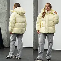 Дута куртка жіноча зимова з капюшоном коротка осінь зима з утепленням пуховик оверсайз пуфер лимонна