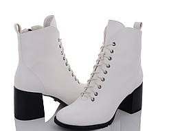 Білі жіночі ботильйони на стійкому підборі розмір 36 37 38 39