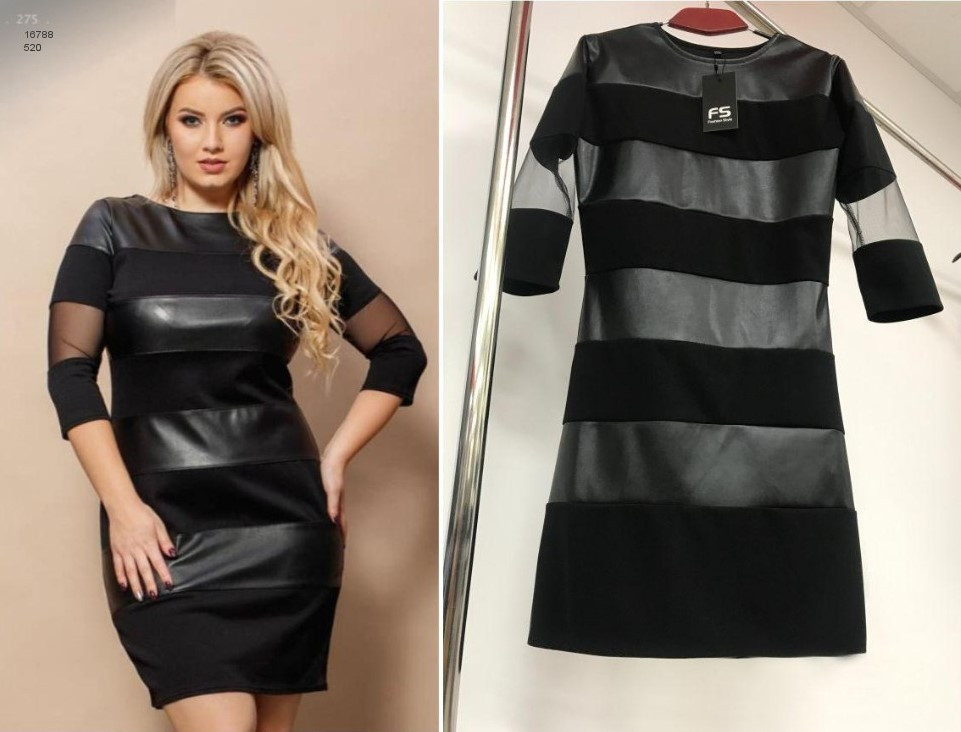 Жіноча сукня з шкіряними вставками 36-70 розмір, фото 1