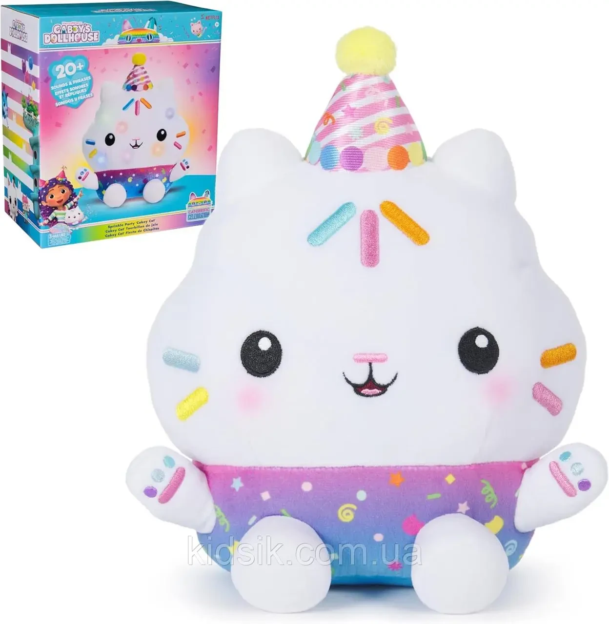 М’який інтерактивний котик Кейки Кет зі звуками 25 см із серії Gabby’s Dollhouse Sprinkle Party Cakey Cat , Міккі Маус