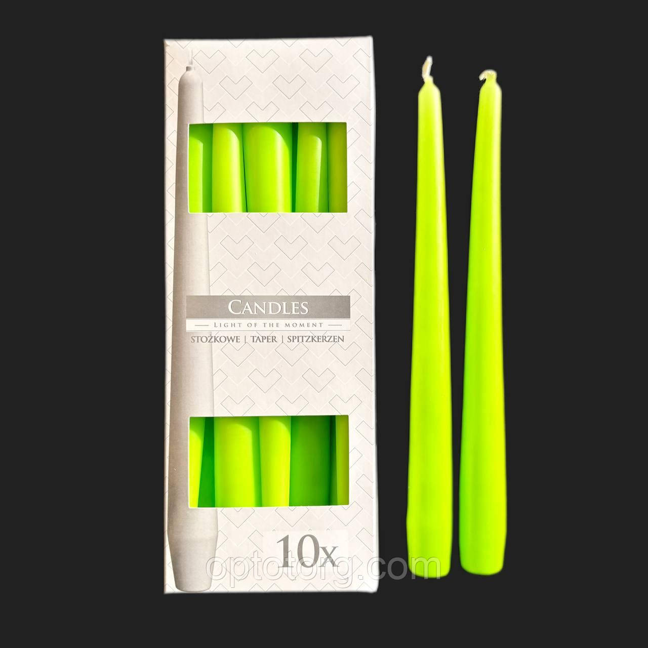 Свічки декоративні конусні салатові 1/10 шт 24 см, фото 1