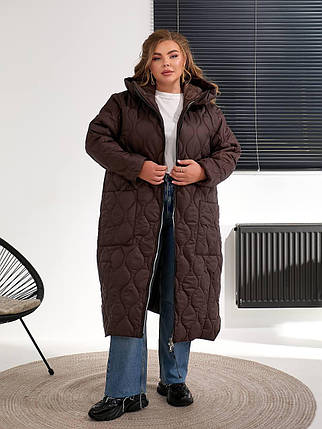 Зимове жіноче пальто шоколад великого розміру батал Розміри: 56-58, 60-62, 64-66, 68-70, 72-74, фото 2