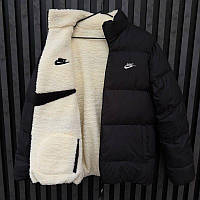 Nike чоловіча двостороння зимова куртка, плащівка з водовідштовхувальним покриттям + м'яка овчина, утеплювач холофайбер