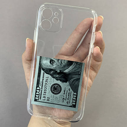 Чохол для iPhone 11 прозорий чохол з принтом 100 доларів на айфон 11 w01p, фото 1
