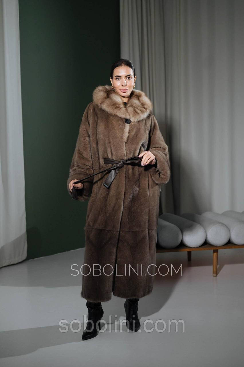 Розкішна довга шубка з хутра норочки темний пастель!, фото 1
