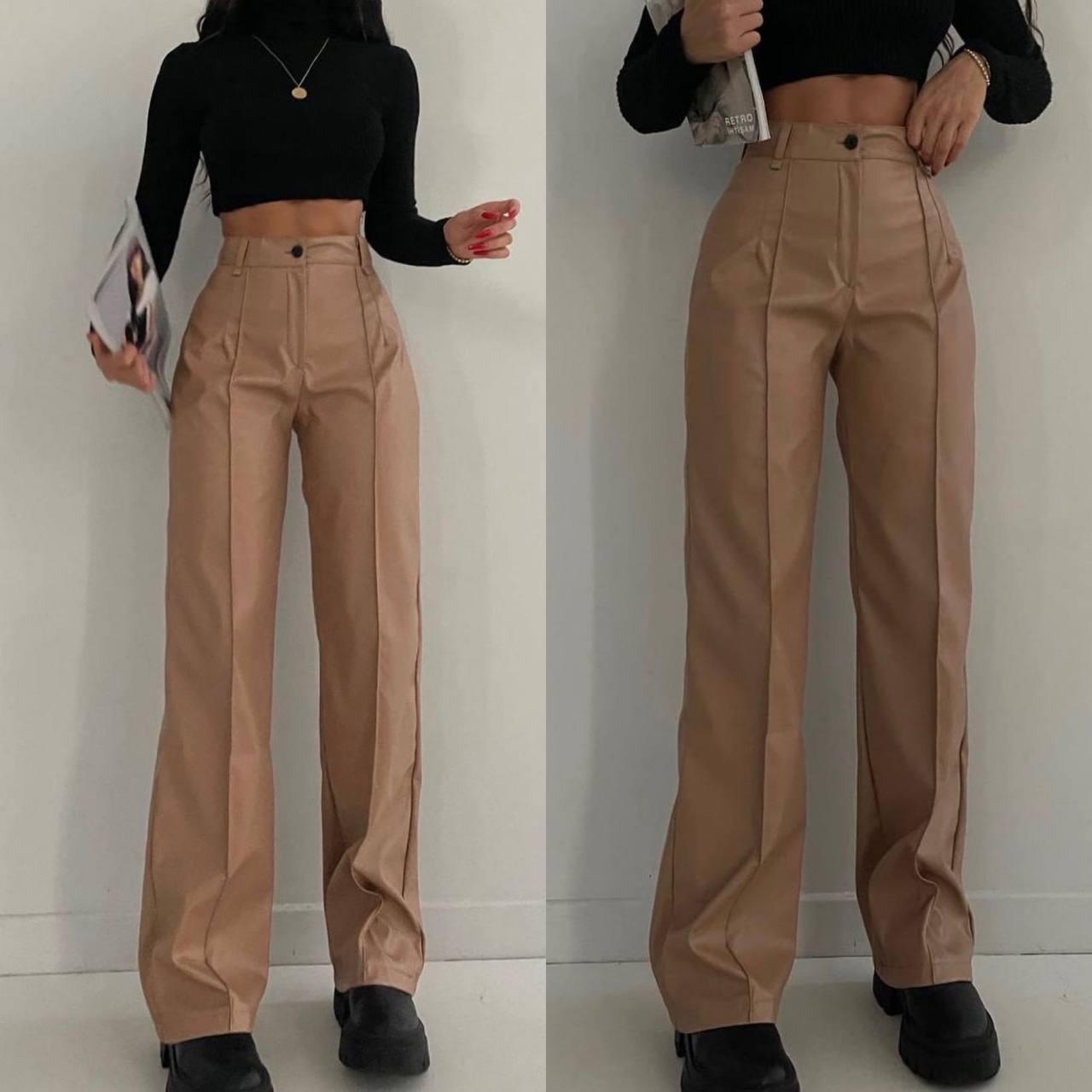 Прямі штани з екошкіри Модель: 6220-955 Колір: чорний, світлий беж, темний мокко, фото 1