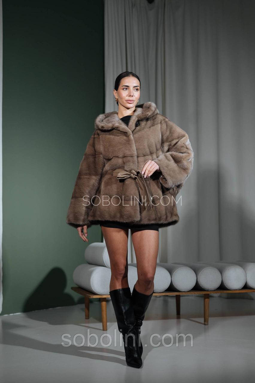 Шубка пончо з натуральної норочки в кольорі темний пастель., фото 1