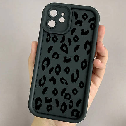Чохол для iPhone 12 чорний з великими бортами з принтом чорний леопард на айфон 12 w01l, фото 1
