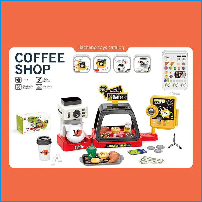 Кав'ярня ігрова з звуковими ефектами для дітей набір кавоварка солодощі стаканчики круасани пончики MD1, фото 1