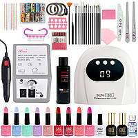 Стартовый набор для маникюра и педикюра - домашний набор для маникюра (фрезер 20000об, портативная LEDлампа USB 48W, 10гель-лаков)