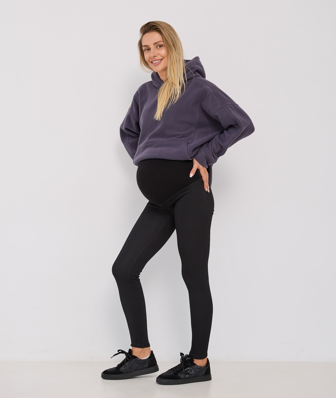 Теплі лосини для вагітних в рубчик із хутром ефект термолосин для майбутніх мам Regina S (42) Lullababe чорний, фото 1