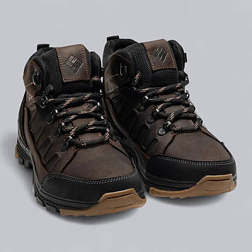 Підліткові зимові шкіряні черевики, кросівки коричневі з натуральної шкіри на хутрі на зиму для хлопчика підлітка, розмір 36-39