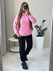 Зручний мʼякий теплий жіночий флісовий костюм худі з капюшоном і штани  Del6190