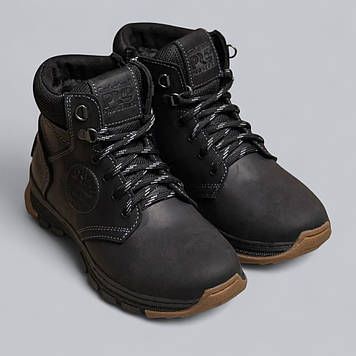 Підліткові зимові шкіряні черевики, кросівки на блискавці чорні з натуральної шкіри на хутрі для хлопчика підлітка, розмір 36-39