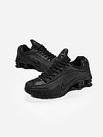 Чорні шкіряні Жіночі кросівки Nike Shox R4 Black, стильні, комфортні, з амортизацією Shox