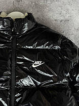 Зимовий пуховик двухсторонній Nike Black White тедді Куртка зимова Найк чорна глянцева тепла, фото 2