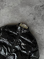 Зимовий пуховик двухсторонній Nike Black White тедді Куртка зимова Найк чорна глянцева тепла, фото 4