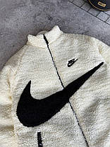 Зимовий пуховик двухсторонній Nike Black White тедді Куртка зимова Найк чорна глянцева тепла, фото 5