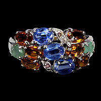 Каблучка. Натуральний кіаніт, цитрин, смарагд і сапфір. Срібло 925.