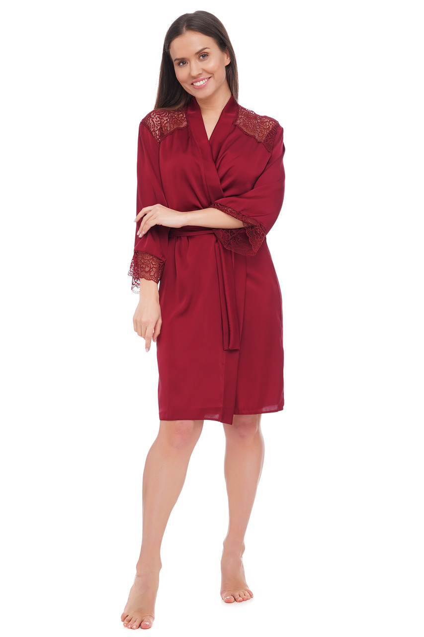 Шовковий жіночий халат з мереживом бордовий Martelle Lingerie 208, фото 1