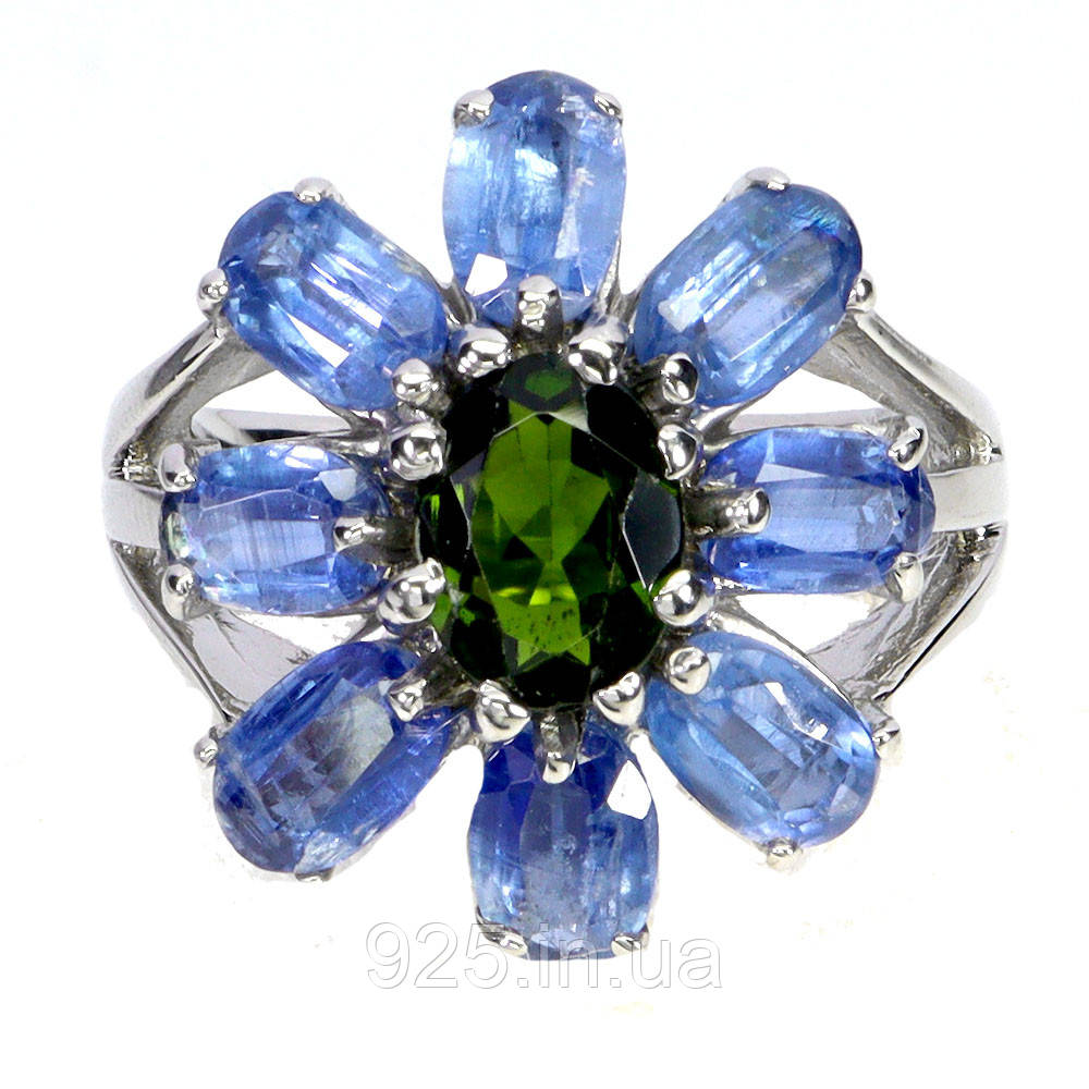 Каблучка. Натуральний хром діопсид і кіаніт. Срібло 925., фото 1