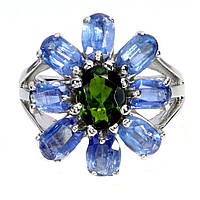 Каблучка. Натуральний хром діопсид і кіаніт. Срібло 925.