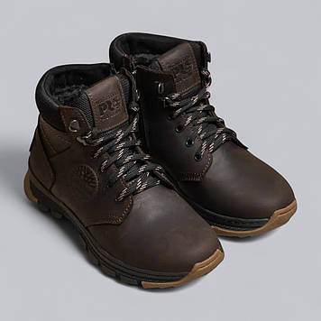 Підліткові зимові шкіряні черевики, кросівки на блискавці коричневі натуральна шкіра на хутрі для хлопчика підлітка, розмір 36-39