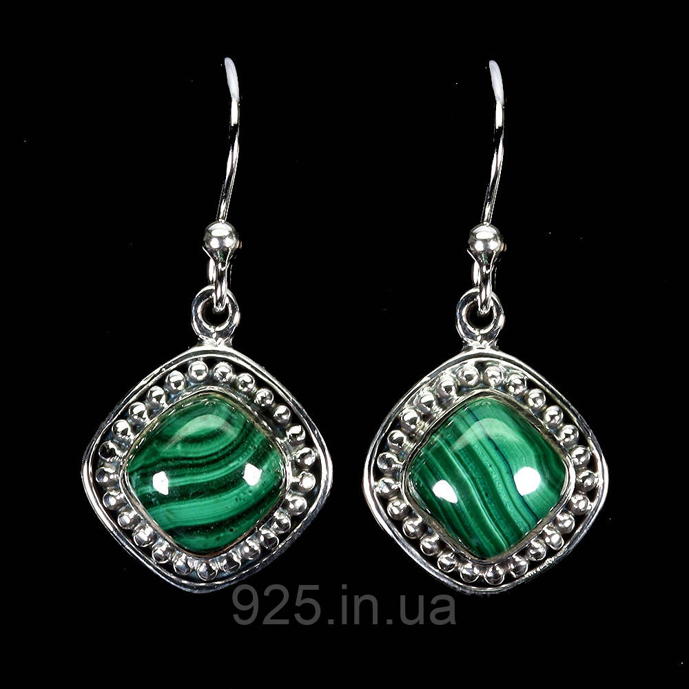 Сережки. Натуральний малахіт. Срібло 925., фото 1