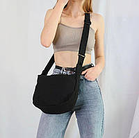 Сумка крос-боді на змійці чорна сумка в стилі шопера сумка бавовняна без принту унісекс сумка азійська естетика шопер 2 відділення