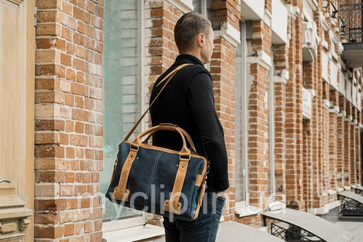 Чоловіча шкіряна сумка синя, сумка для документів, сумка-портфель чоловіча, фото 1