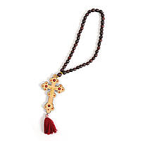 Хрест з чотками на дзеркало заднього виду з камінням (розм.17см довжин.чіток,/D 0,5см)