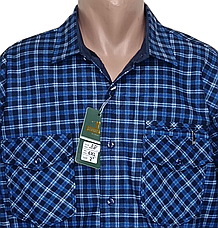 Чоловічі сорочки батал велетень Hetai vd-0038 сорочка картата зимова, теплі чоловічі сорочки на флісі в клітинку синя, фото 3