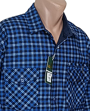 Чоловічі сорочки батал велетень Hetai vd-0038 сорочка картата зимова, теплі чоловічі сорочки на флісі в клітинку синя, фото 5