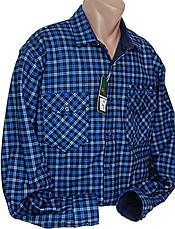 Чоловічі сорочки батал велетень Hetai vd-0038 сорочка картата зимова, теплі чоловічі сорочки на флісі в клітинку синя, фото 2