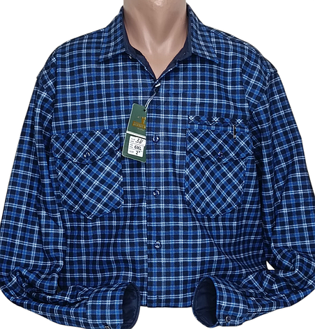 Чоловічі сорочки батал велетень Hetai vd-0038 сорочка картата зимова, теплі чоловічі сорочки на флісі в клітинку синя, фото 1