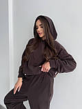 Теплий коричневий жіночий спортивний костюм "Oversize" з плюшевого дабл-флісу, фото 6