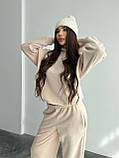 Теплий бежевий жіночий спортивний костюм "Oversize" з плюшевого дабл-флісу, фото 4