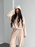 Теплий бежевий жіночий спортивний костюм "Oversize" з плюшевого дабл-флісу, фото 3