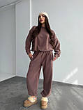 Теплий кавовий жіночий спортивний костюм "Oversize" з плюшевого дабл-флісу, фото 2