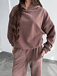 Теплий кавовий жіночий спортивний костюм "Oversize" з плюшевого дабл-флісу, фото 3