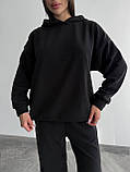 Теплий чорний жіночий спортивний костюм "Oversize" з плюшевого дабл-флісу, фото 3