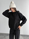 Теплий чорний жіночий спортивний костюм "Oversize" з плюшевого дабл-флісу, фото 4