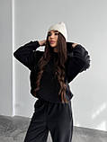 Теплий чорний жіночий спортивний костюм "Oversize" з плюшевого дабл-флісу, фото 8