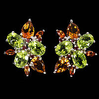 Сережки. Натуральний перидот, цитрин і гранат родоліт. Срібло 925.