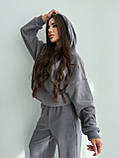 Теплий сірий жіночий спортивний костюм "Oversize" з плюшевого дабл-флісу, фото 7