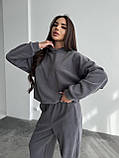 Теплий сірий жіночий спортивний костюм "Oversize" з плюшевого дабл-флісу, фото 2
