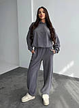 Теплий сірий жіночий спортивний костюм "Oversize" з плюшевого дабл-флісу, фото 3