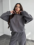 Теплий сірий жіночий спортивний костюм "Oversize" з плюшевого дабл-флісу, фото 5