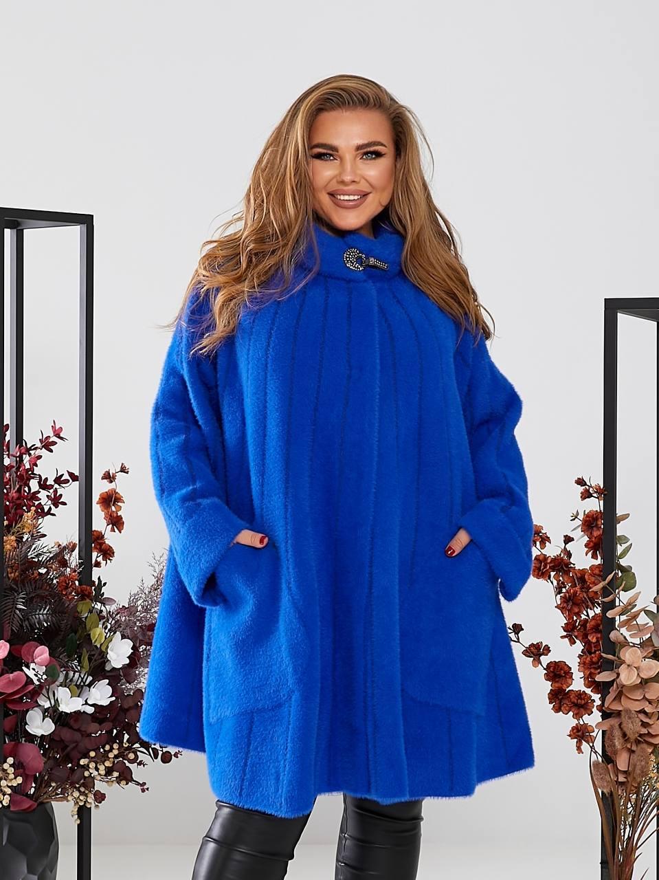 Жіноче коротке пальто-розлітайка з вовни альпаки супербатал оверсайз р.62-74. Арт-3660/39, фото 1