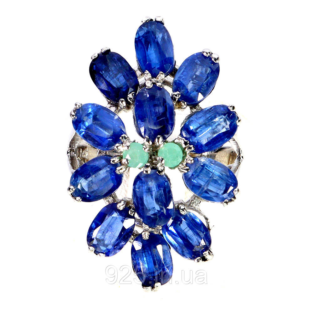 Каблучка. Натуральний кіаінт і смарагд. Срібло 925., фото 1